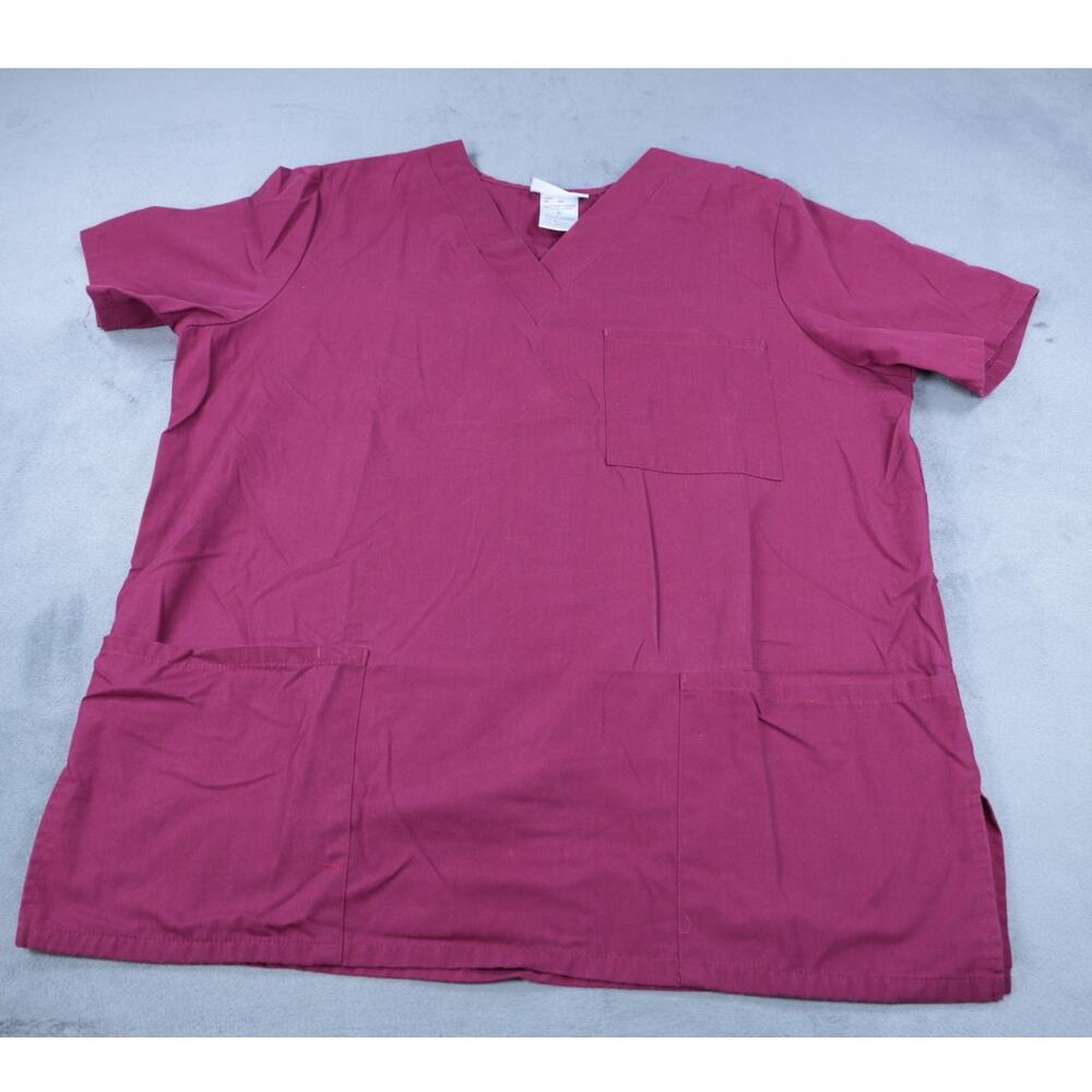 SB Scrubs Womens Medium Burgundy Scrub Top V Neck Medical Uniform Nurse Pockets